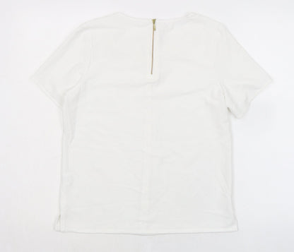 Brook Taverner Womens White Polyester Basic T-Shirt Size 8 Round Neck - Zip Back