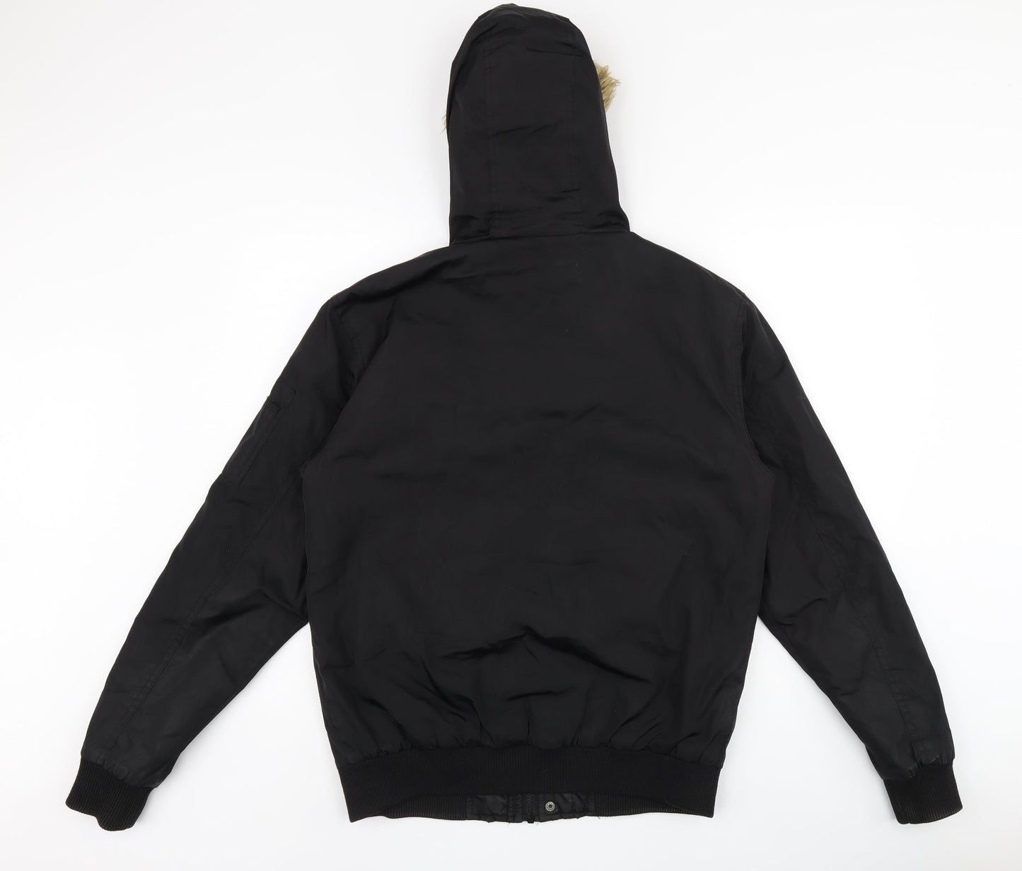 French Connection Mens Black Bomber Jacket Coat Size M Zip - Fur Hood
