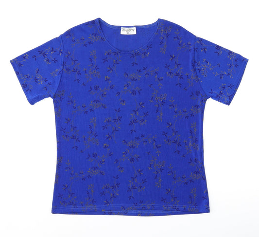 Silverstone Womens Blue Floral Polyester Basic T-Shirt Size M Round Neck - Size M/L