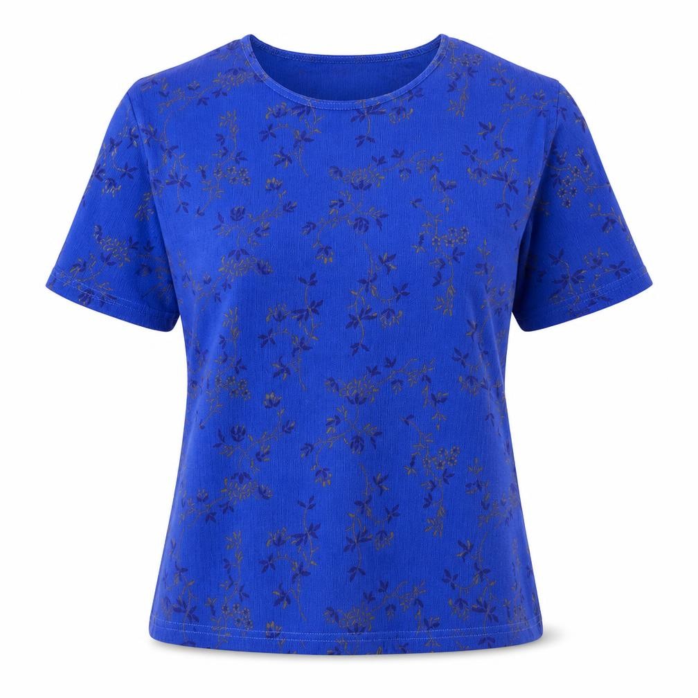 Silverstone Womens Blue Floral Polyester Basic T-Shirt Size M Round Neck - Size M/L