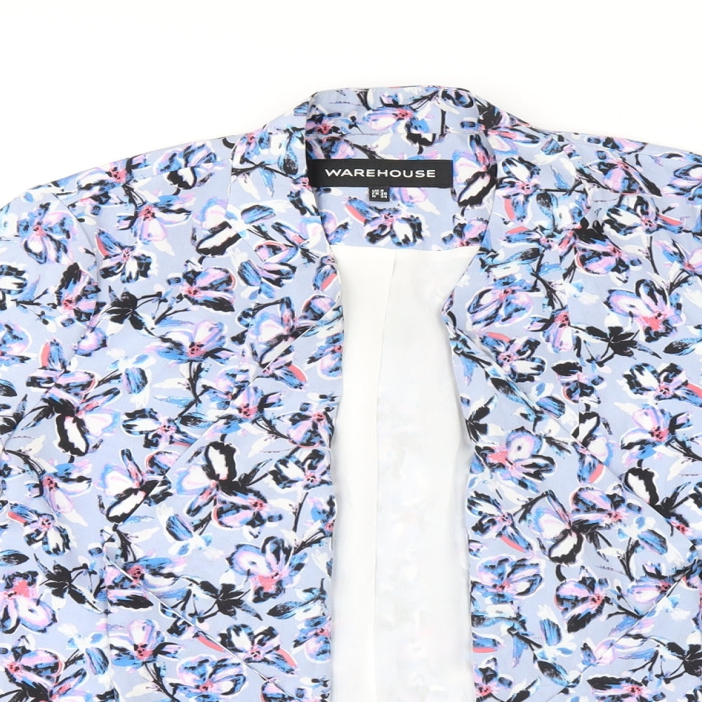 Warehouse Womens Blue Floral Jacket Size 8