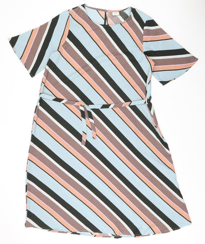 Additional front view of Jaqueline De Yong women’s multicoloured striped polyester a-line, size UK 12, round neck pullover