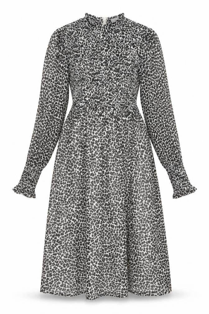 H&M Womens Black Animal Print Polyester Fit & Flare Size 6 Round Neck Zip - Leopard Print