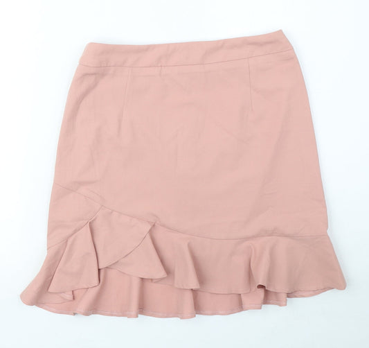 FOREVER 21 Womens Pink Polyester Mini Skirt Size M Zip - Frill Hem
