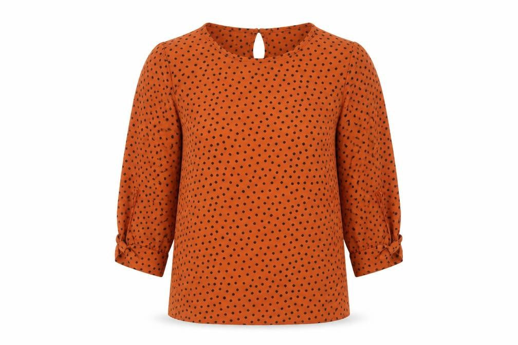 Boohoo Womens Orange Polka Dot Polyester Basic Blouse Size 12 Round Neck