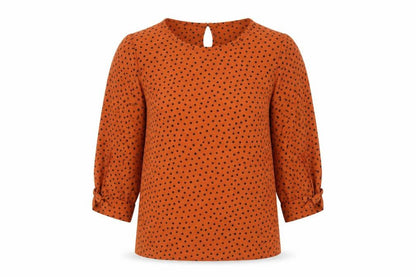 Boohoo Womens Orange Polka Dot Polyester Basic Blouse Size 12 Round Neck