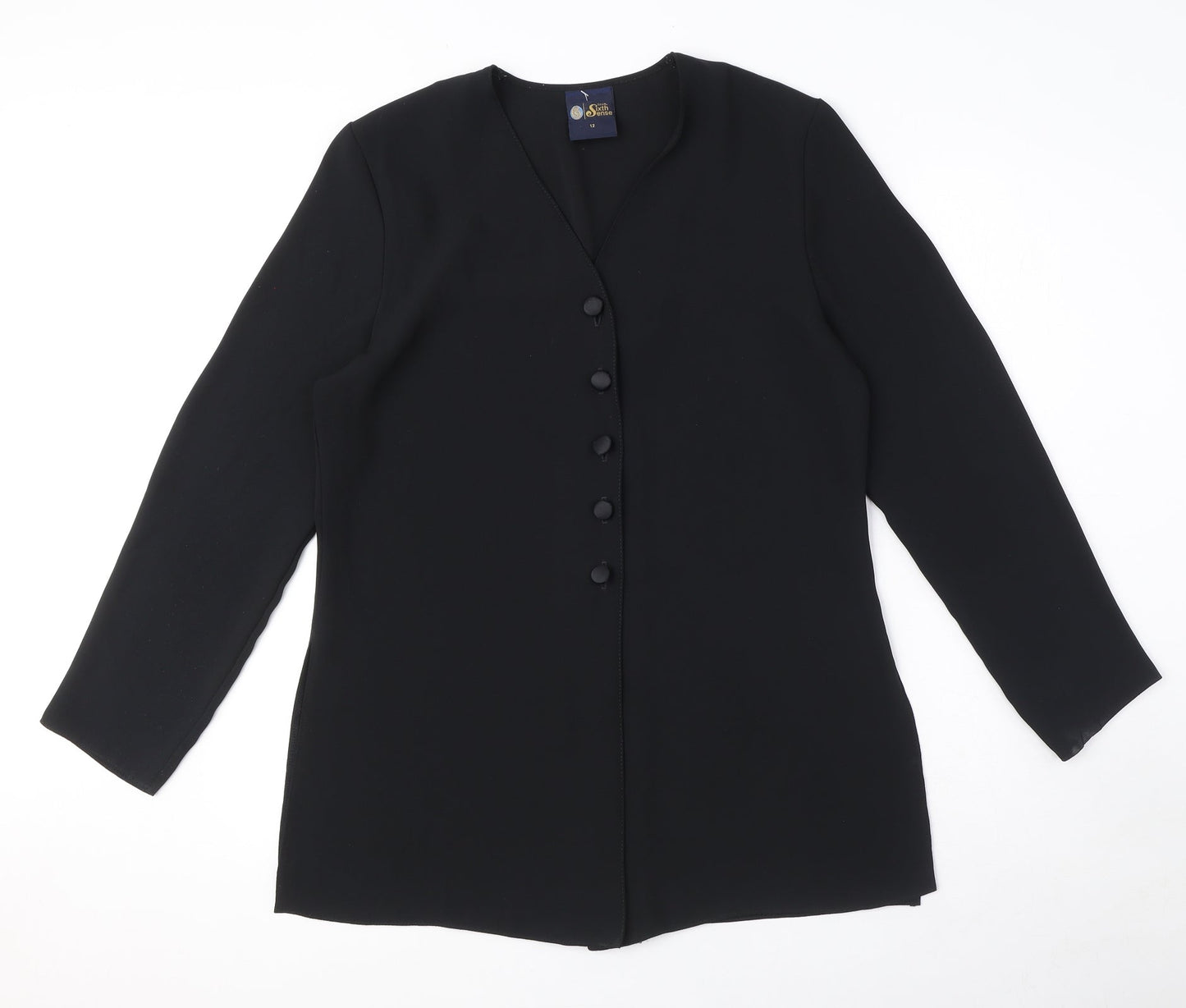 Your Sixth Sense Womens Black Polyester Basic Button-Up Size 12 V-Neck