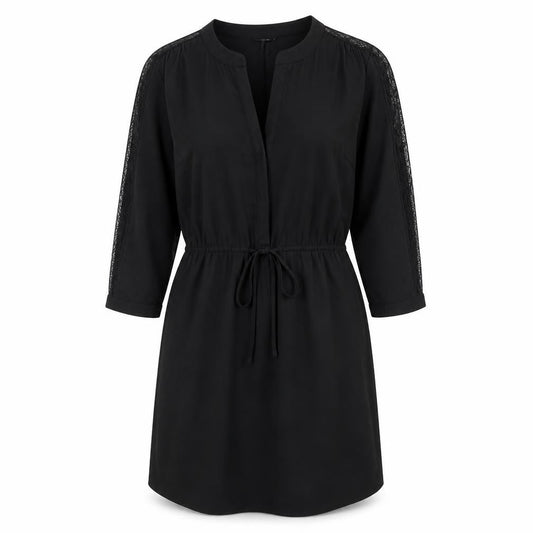 H&M Womens Black Polyester Shirt Dress Size 10 V-Neck Button - Drawstring waist