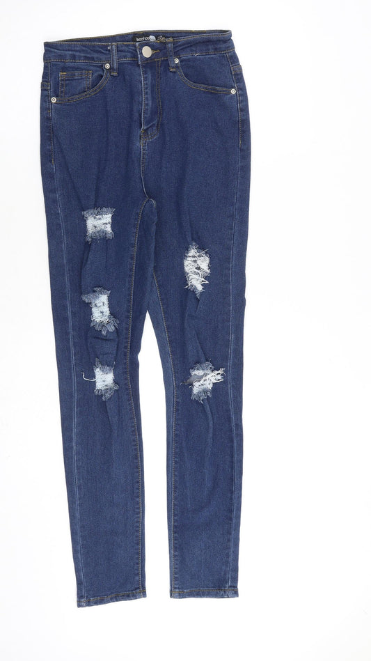 Preloved Boohoo Womens Blue Cotton Straight Jeans Size 6 L30 in Regular Zip - Front