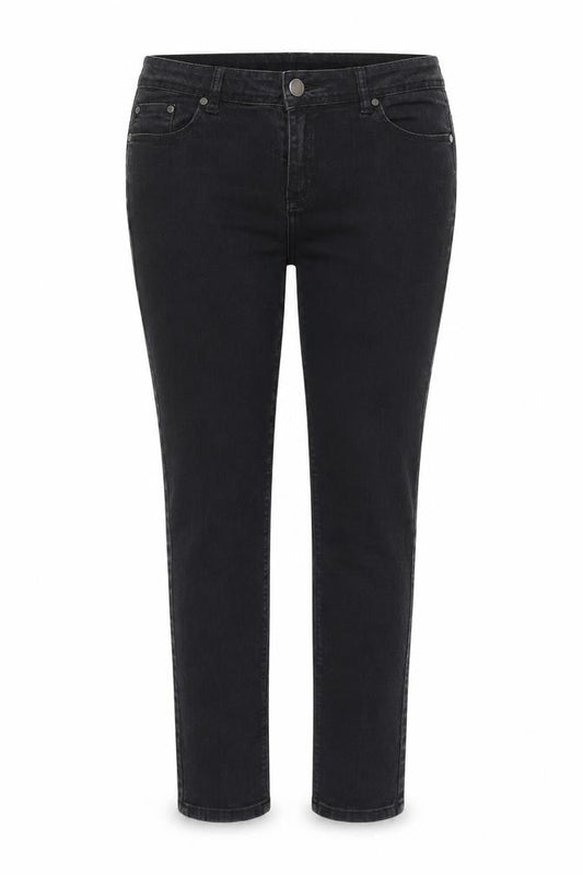 Front view of Denim & Co. women’s black cotton skinny jeans, size UK 14, 26-inch leg regular zip