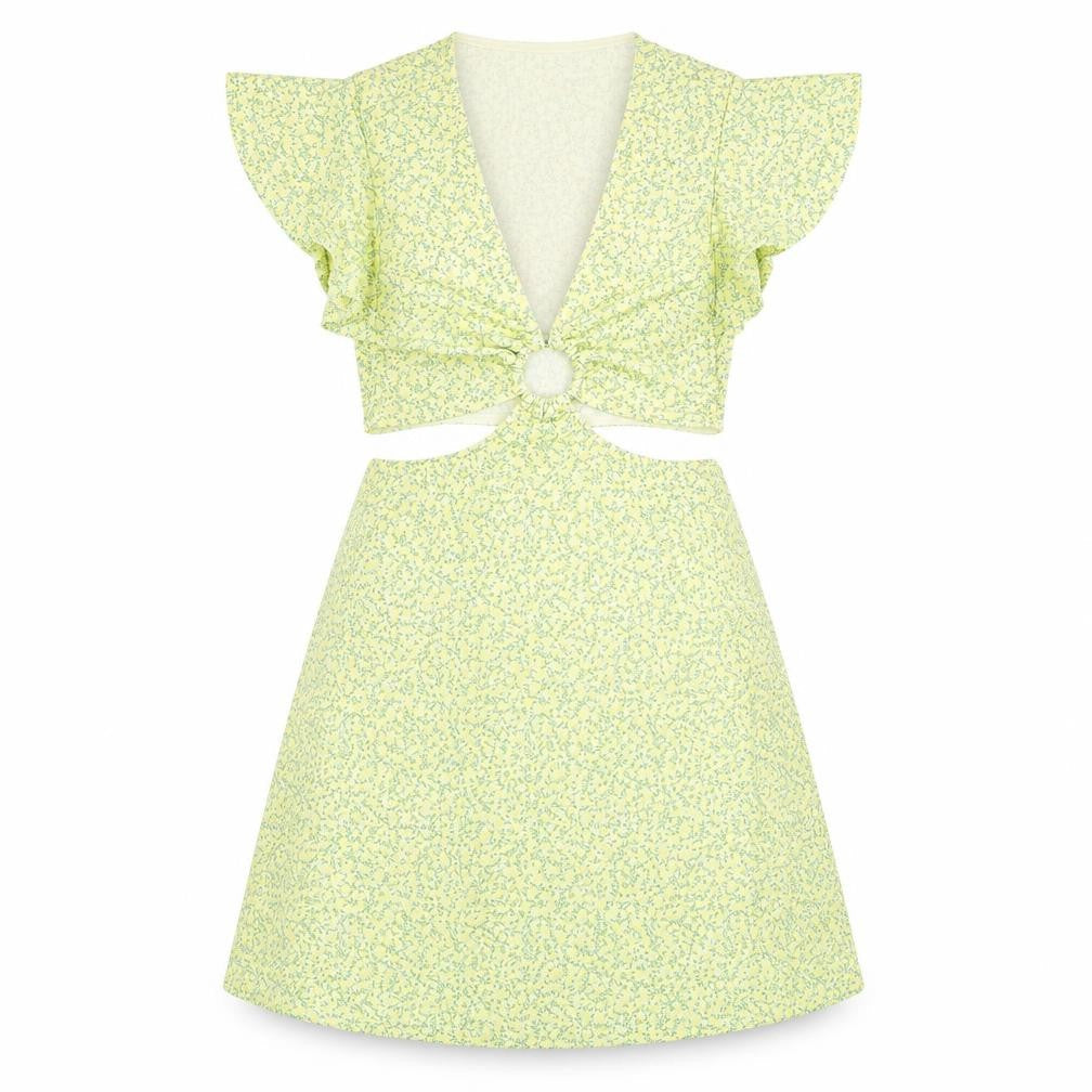 H&M Womens Yellow Floral Polyester A-Line Size XS Round Neck Pullover