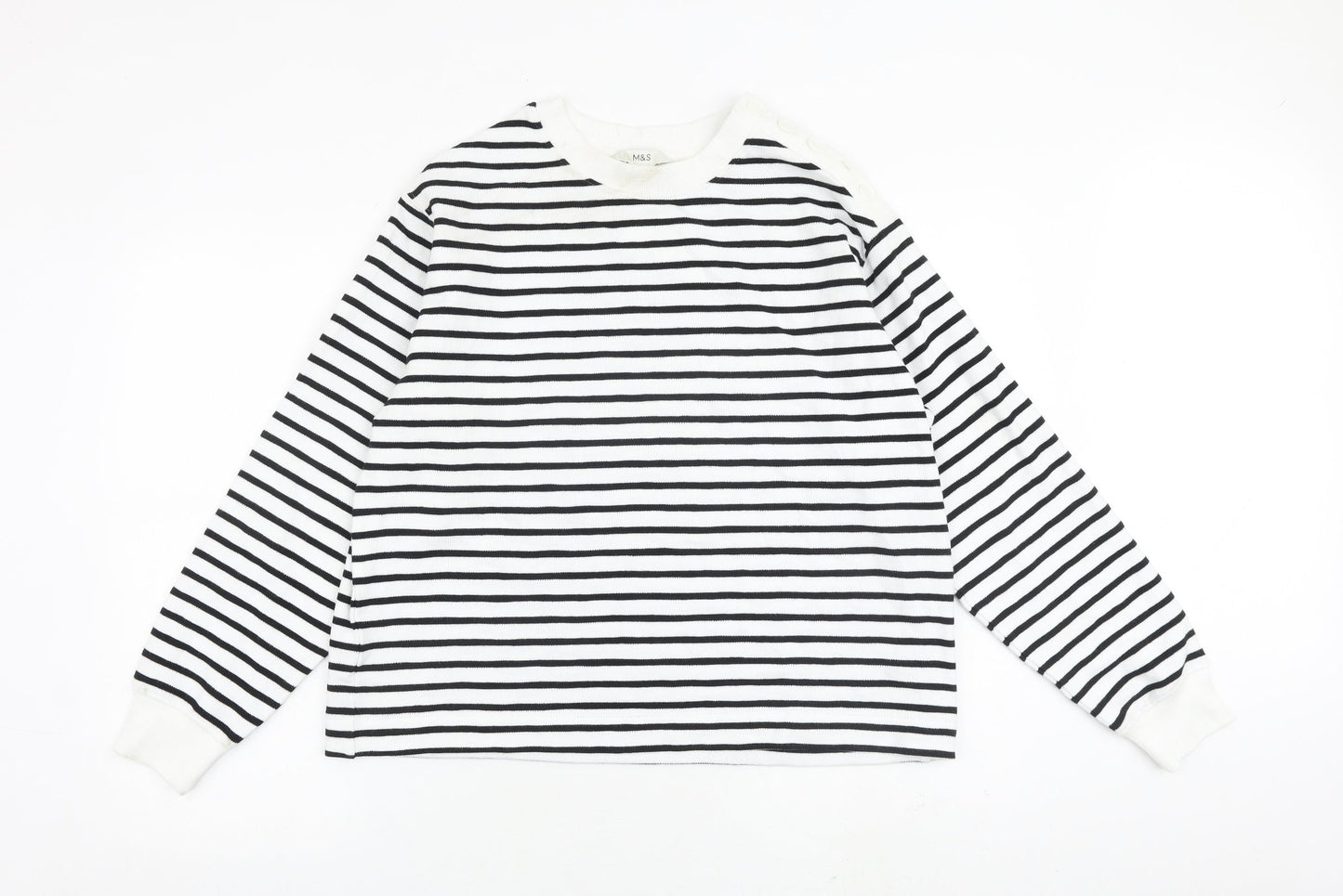 Marks and Spencer Womens White Striped Cotton Pullover Sweatshirt Size M Pullover