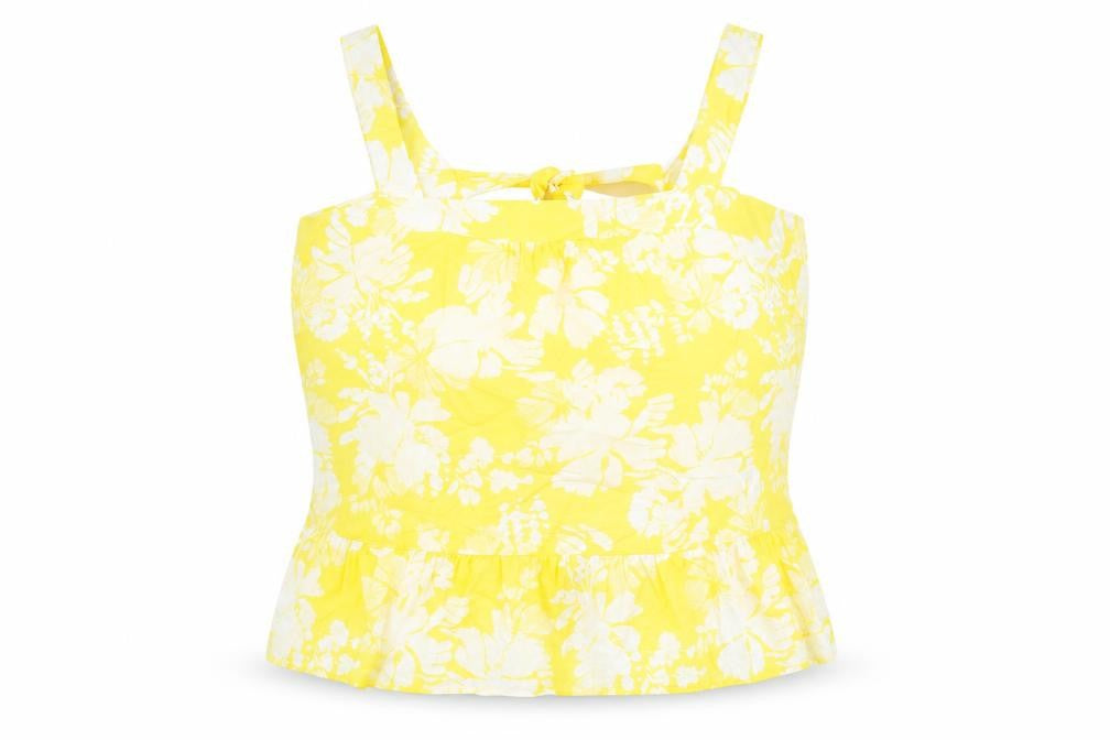 Marks & Spencer Womens Yellow Floral 100% Cotton Basic Tank Size 22 Square Neck