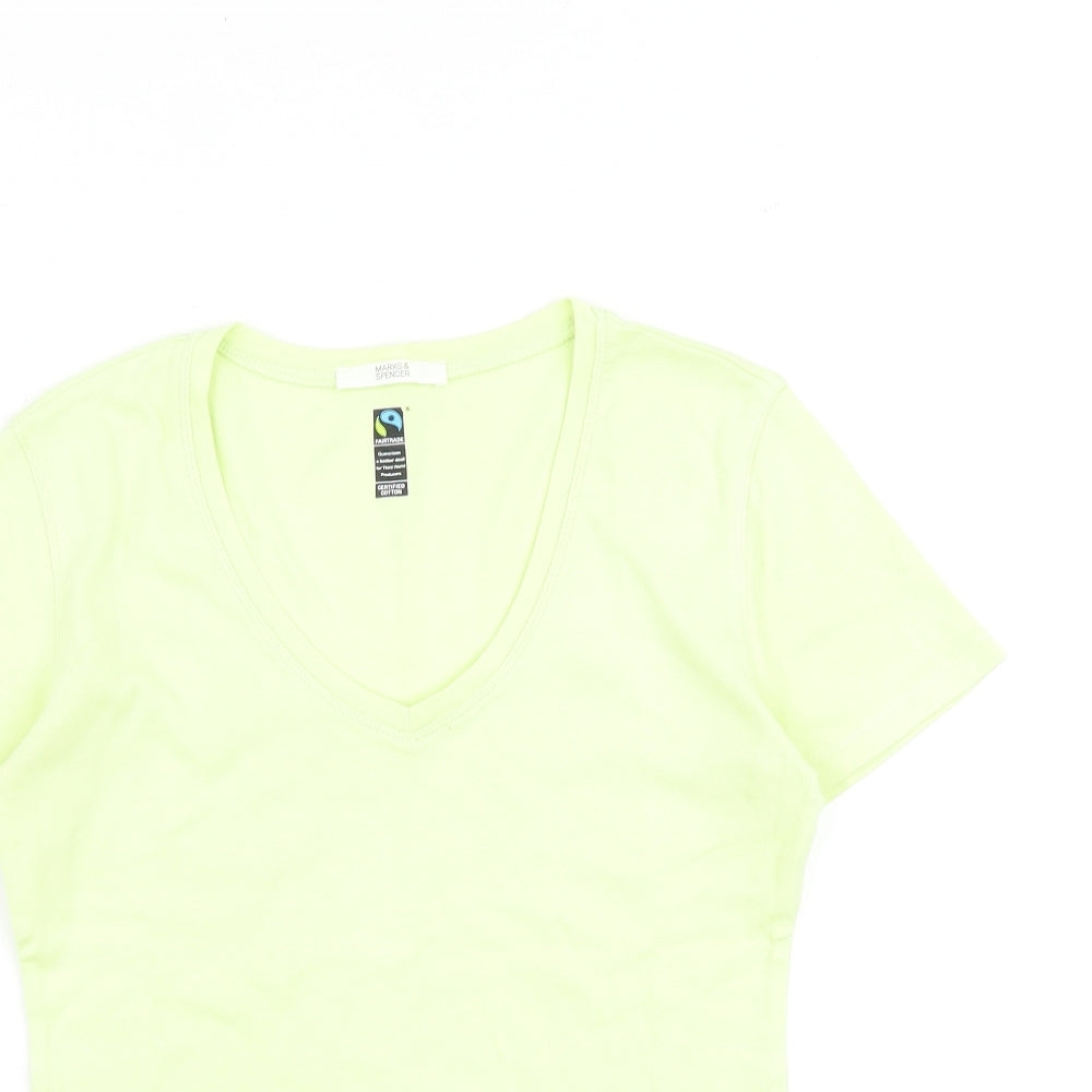 Marks and Spencer Womens Yellow 100% Cotton Basic T-Shirt Size 6 V-Neck