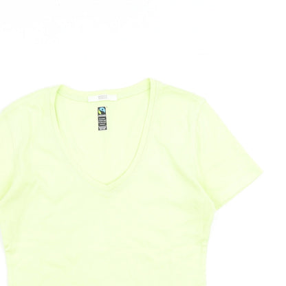 Marks & Spencer Womens Yellow 100% Cotton Basic T-Shirt Size 6 V-Neck