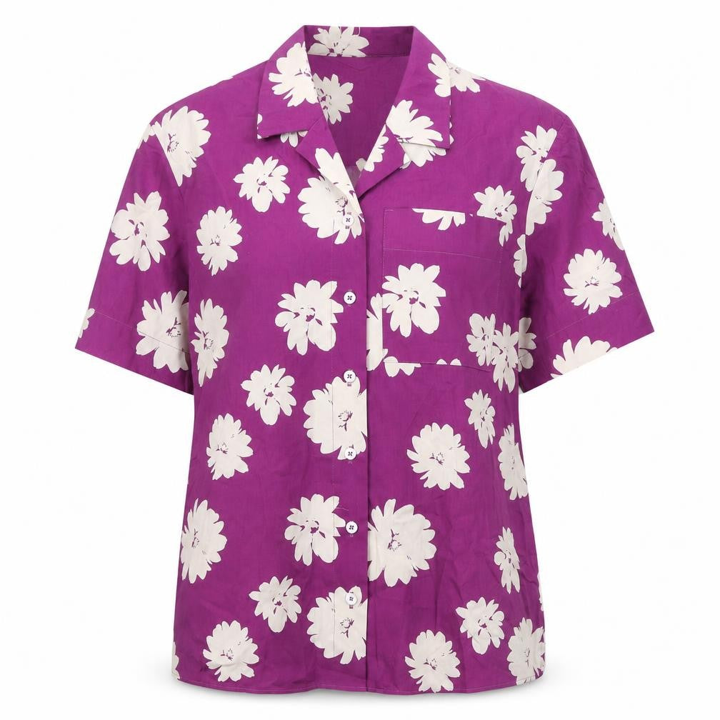 Marks & Spencer Womens Purple Floral 100% Cotton Basic Button-Up Size 10 Collared
