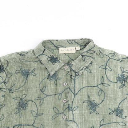 River Island Boys Green 100% Cotton Basic Button-Up Size XL Collared Button