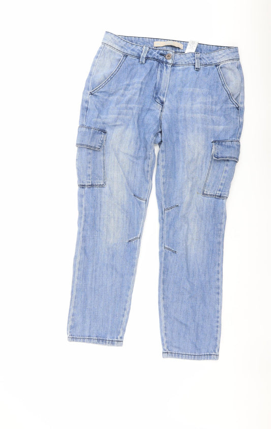 NEXT Womens Blue Cotton Tapered Jeans Size 10 L26 in Regular Button