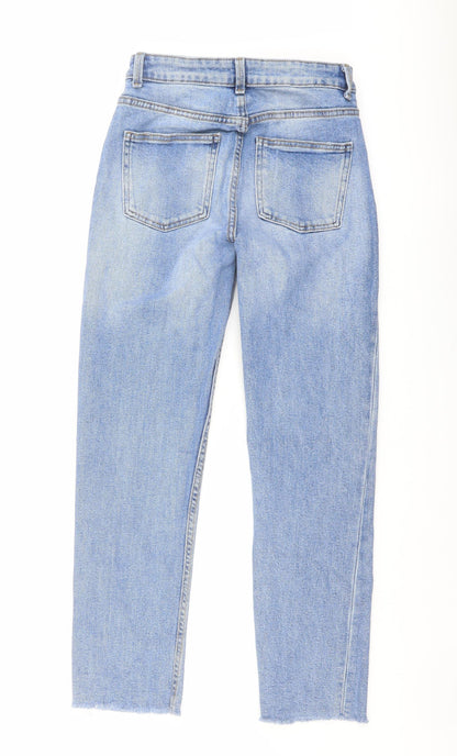 Back view of Denim & Co. women’s blue cotton mom jeans, size UK 6, 26-inch leg regular button