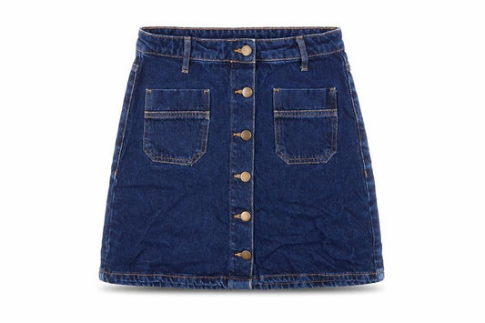 Denim & Co. Womens Blue Cotton A-Line Skirt Size 8 Button