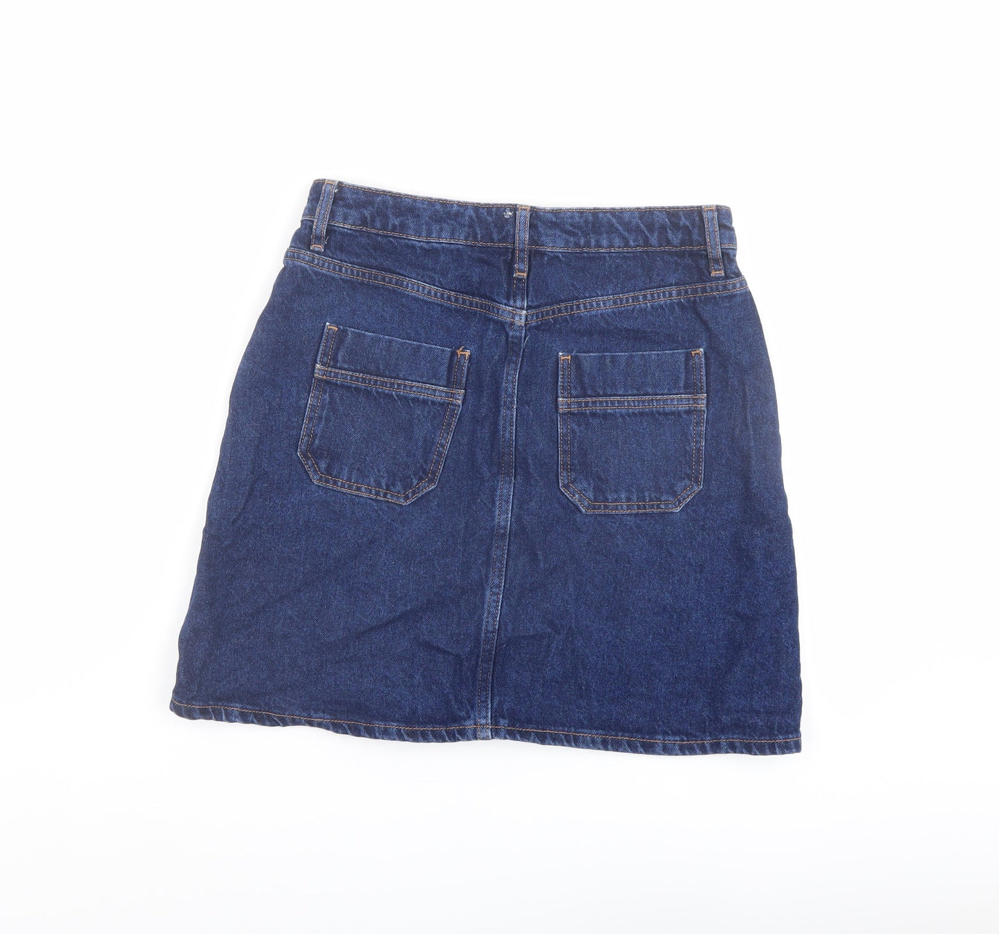 Denim & Co. Womens Blue Cotton A-Line Skirt Size 8 Button