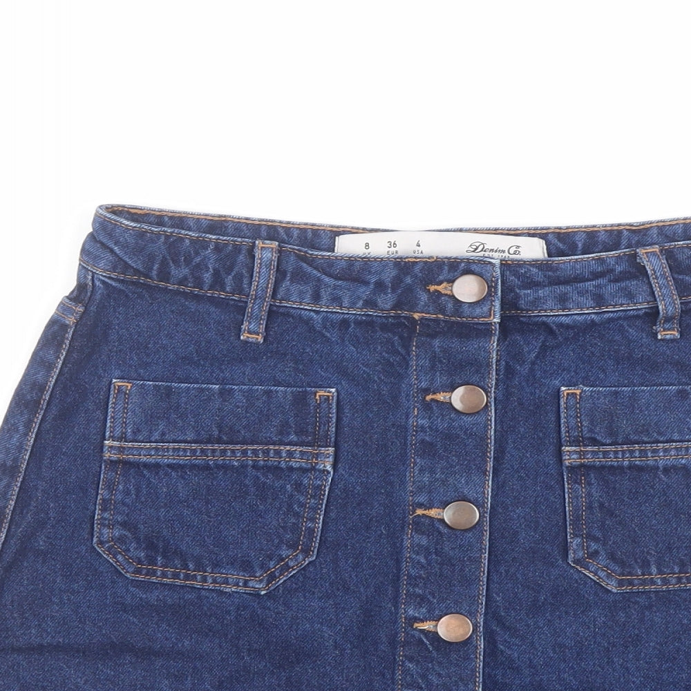 Denim & Co. Womens Blue Cotton A-Line Skirt Size 8 Button