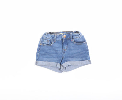 Additional front view of Denim & Co. girls’ blue cotton cut-off shorts, size 4-5, years regular drawstring