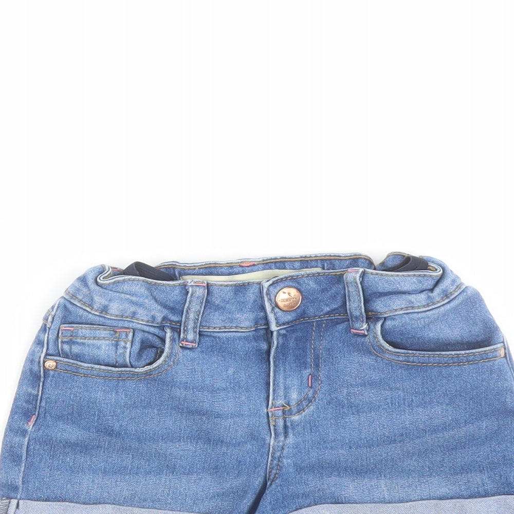 Close-up detail of Denim & Co. girls’ blue cotton cut-off shorts, size 4-5, years regular drawstring