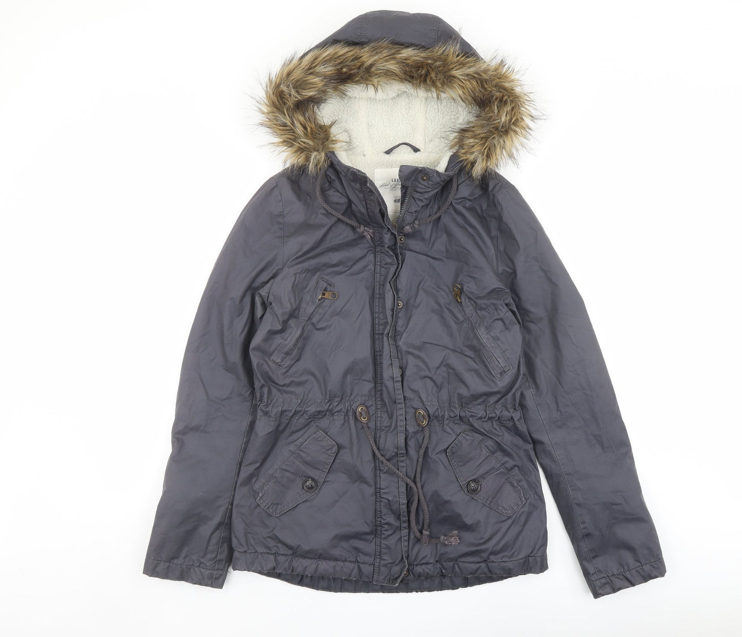 H&M Womens Blue Parka Jacket Size 6 Zip