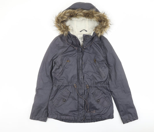 H&M Womens Blue Parka Jacket Size 6 Zip