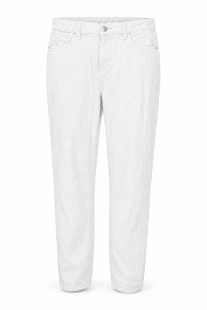 Front view of Denim & Co. women’s grey cotton trousers, size UK 10, 26-inch leg regular button