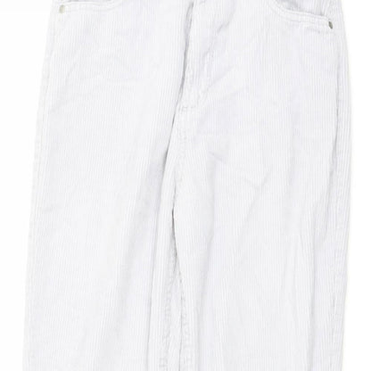 Close-up detail of Denim & Co. women’s grey cotton trousers, size UK 10, 26-inch leg regular button