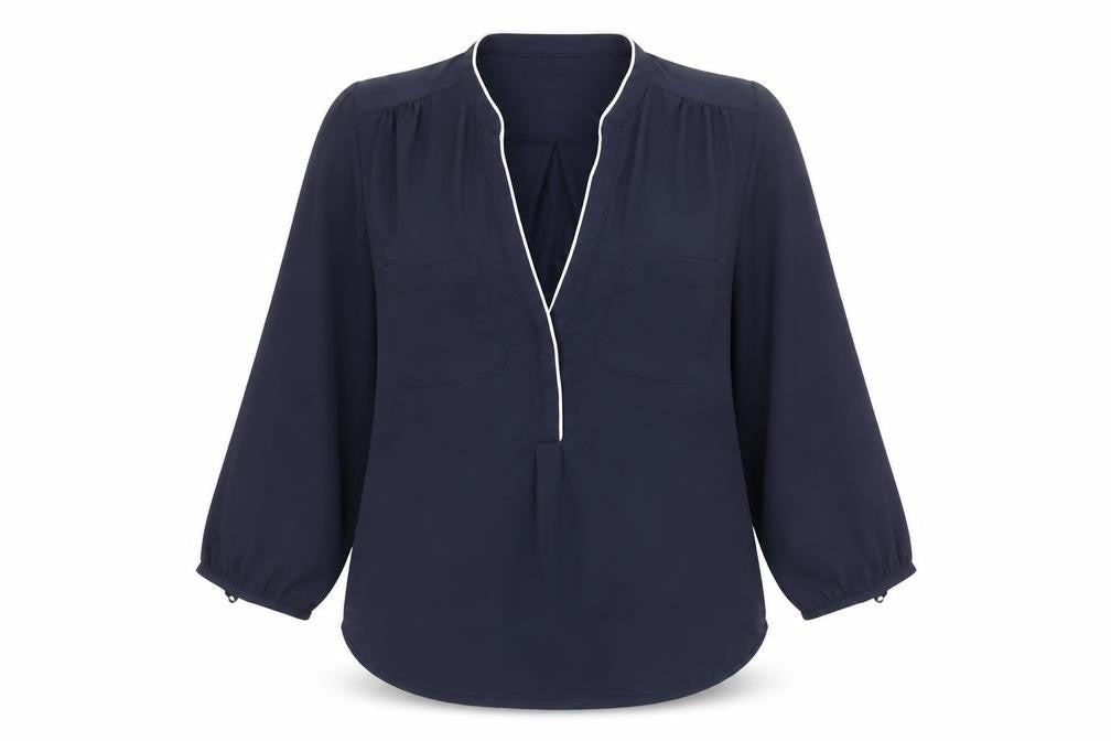 H&M Womens Blue Polyester Basic Blouse Size 6 V-Neck