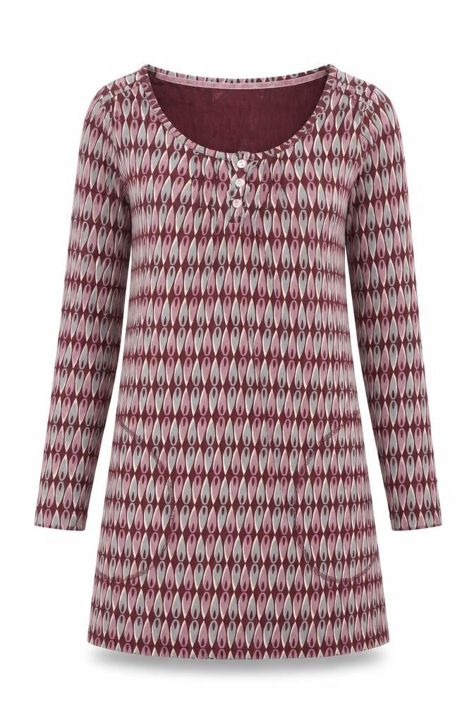 Mudd & Water Womens Purple Geometric Cotton Mini Size 8 Henley Button - Pocket