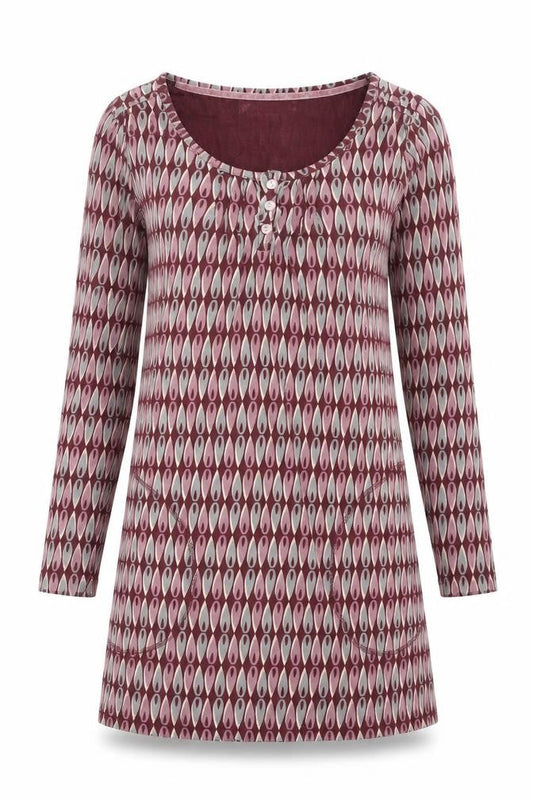 Mudd & Water Womens Purple Geometric Cotton Mini Size 8 Henley Button - Pocket
