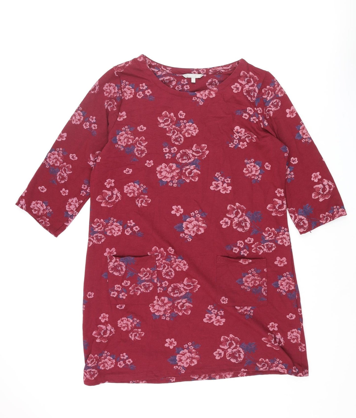Pebble Bay Womens Red Floral Polyester Shift Size 16 Round Neck Pullover - Pocket