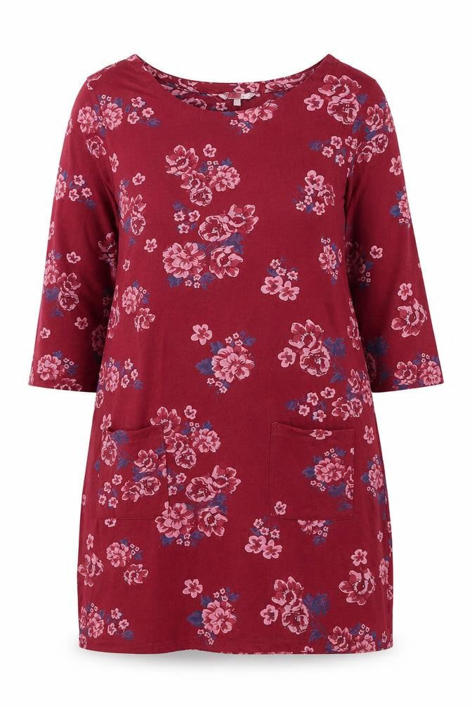 Pebble Bay Womens Red Floral Polyester Shift Size 16 Round Neck Pullover - Pocket