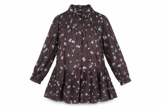 Kaffe Womens Brown Floral Viscose A-Line Size 14 V-Neck Button - Frill