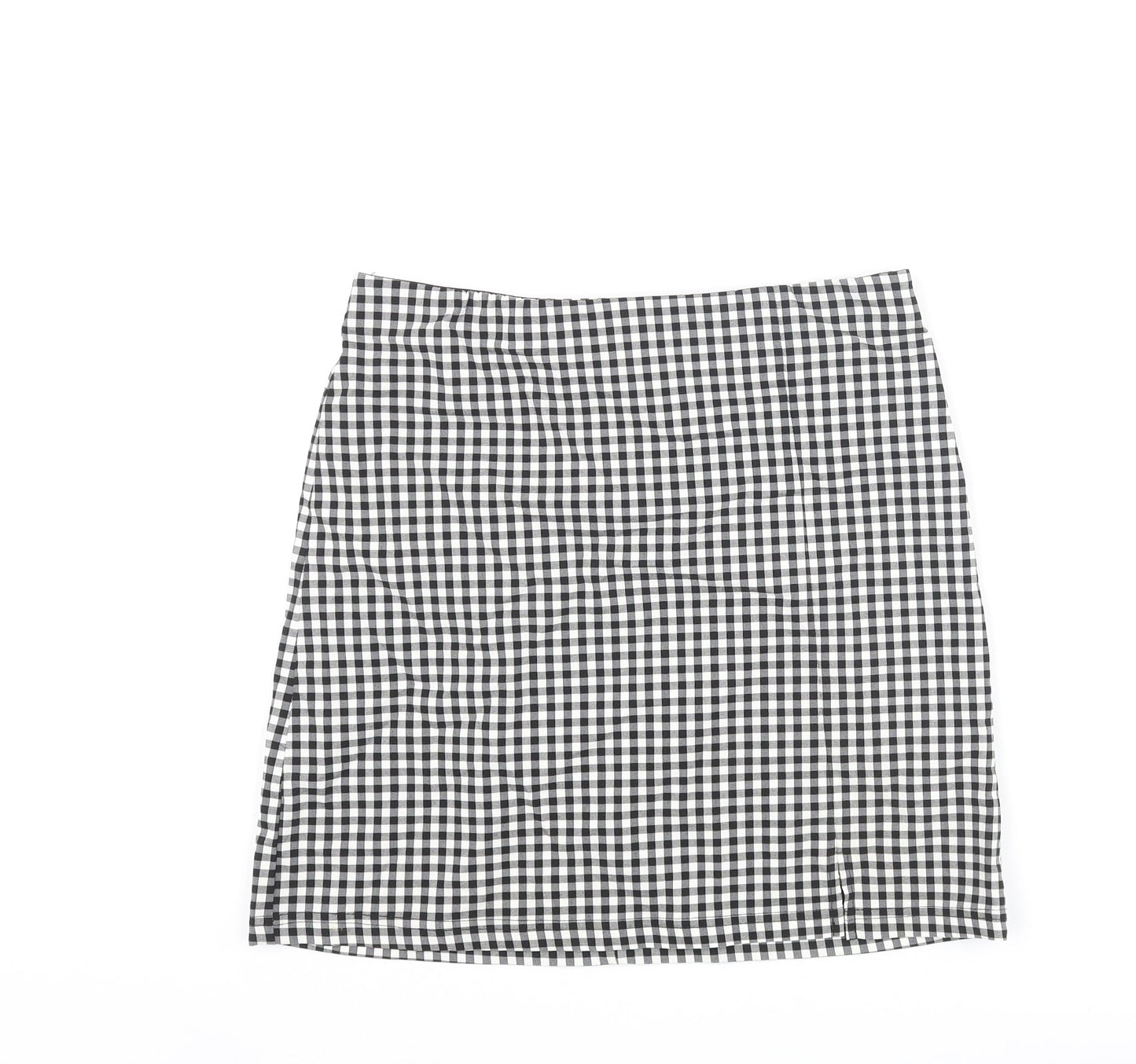 Topshop Womens Black Check Viscose Mini Skirt Size 10 - Front Slit