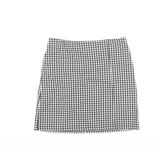 Topshop Womens Black Check Viscose Mini Skirt Size 10 - Front Slit