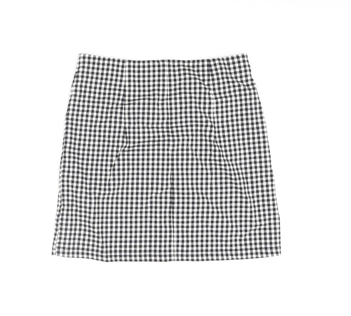 Topshop Womens Black Check Viscose Mini Skirt Size 10 - Front Slit