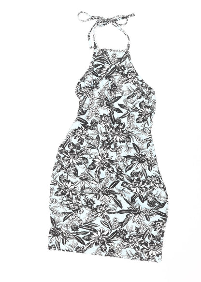 Additional front view of In the Style women’s multicoloured floral polyester mini, size UK 10, halter tie