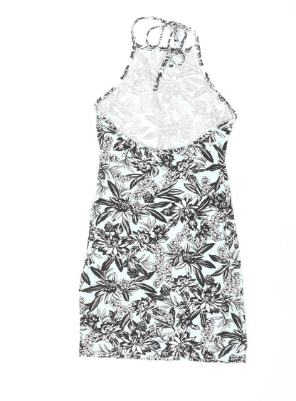Back view of In the Style women’s multicoloured floral polyester mini, size UK 10, halter tie
