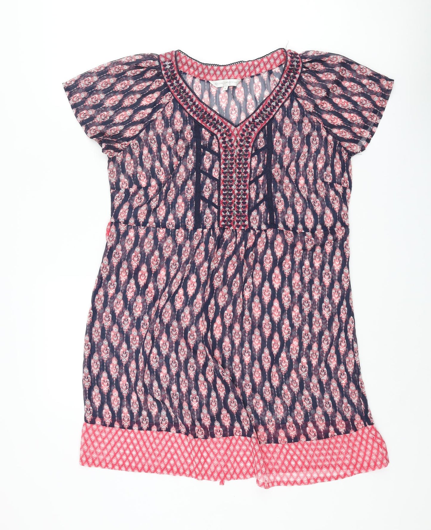 RJR.John Rocha Womens Multicoloured Geometric Polyester Shift Size 14 V-Neck Pullover - Sequin Neck