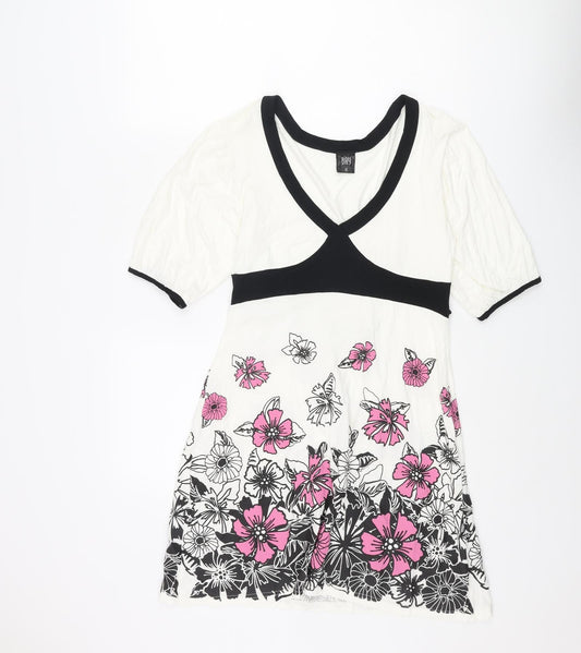 Bay Womens White Viscose A-Line Size 12 V-Neck Pullover - Floral Belted