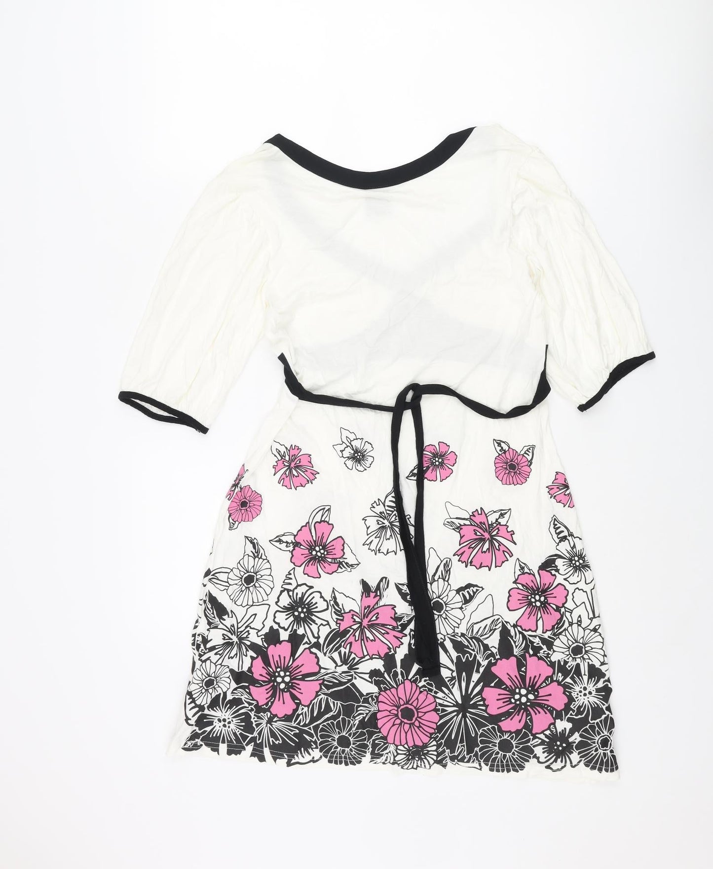 Bay Womens White Viscose A-Line Size 12 V-Neck Pullover - Floral Belted
