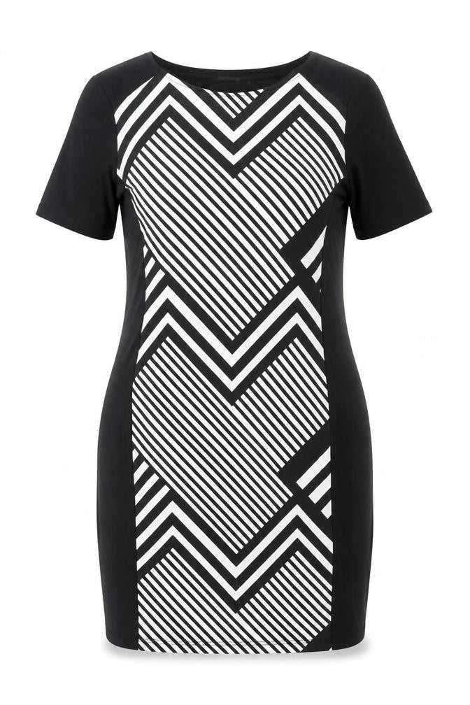 BHS Womens Black Geometric Polyester Bodycon Size 12 Round Neck Pullover