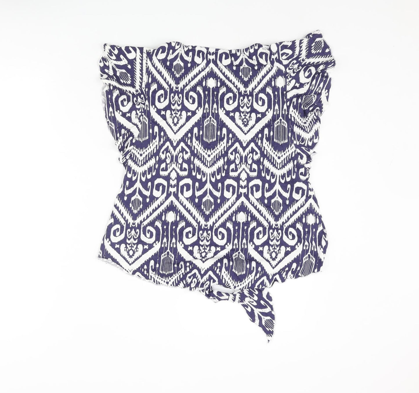 Wallis Womens Blue Geometric Viscose Basic Blouse Size 8 Round Neck - Tie