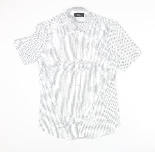 Marks and Spencer Mens White Geometric Cotton Button-Up Size 15 Collared Button