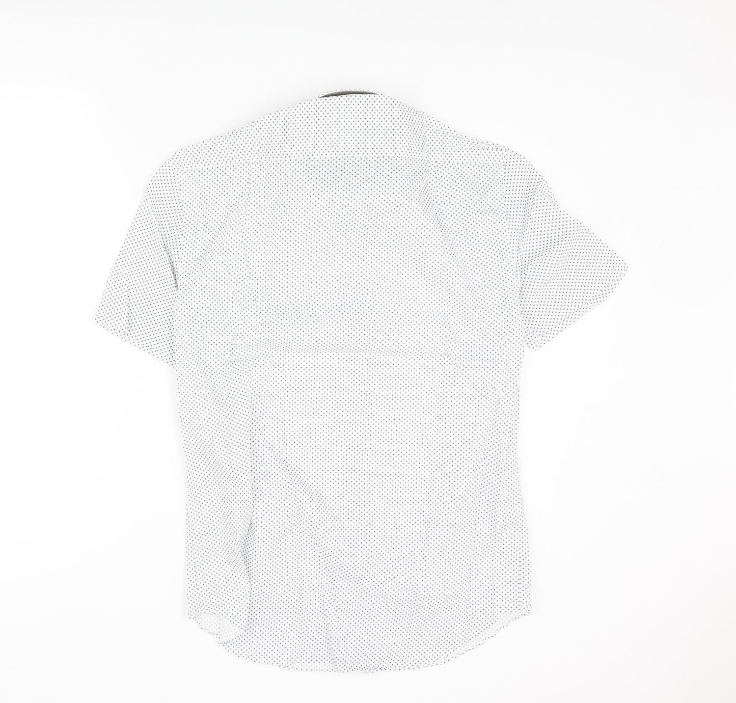 Marks and Spencer Mens White Geometric Cotton Button-Up Size 15 Collared Button